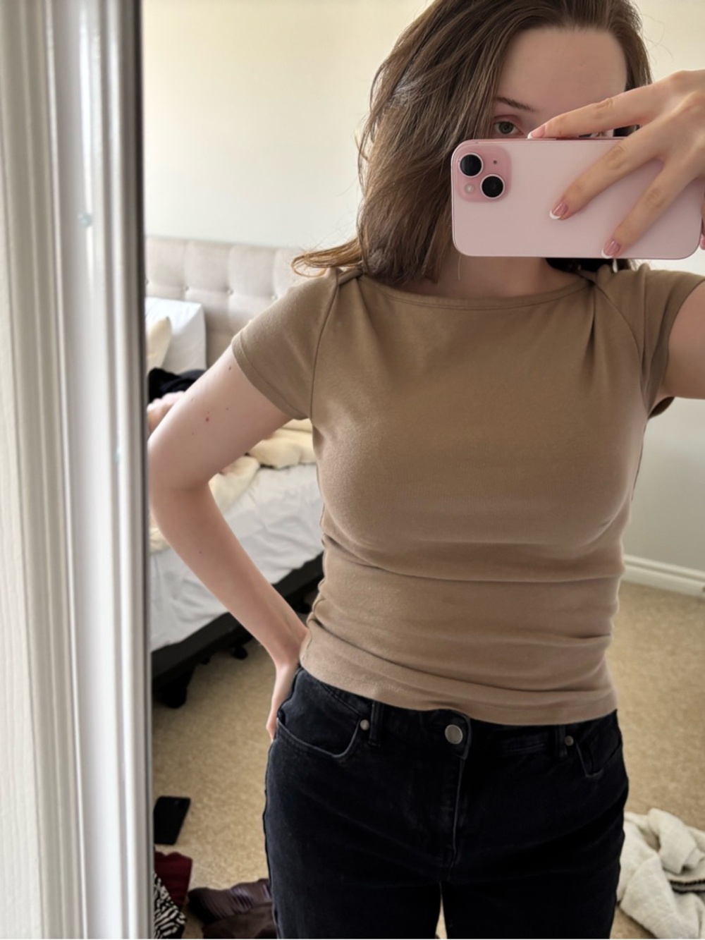 Essential Short Sleeve Women's Top - Tan